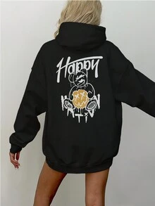 Blusa Moletom Urso Streetwear Estilo Oversize Bear Happy Cang 0236 VEST NERD - Preto - Visão 6