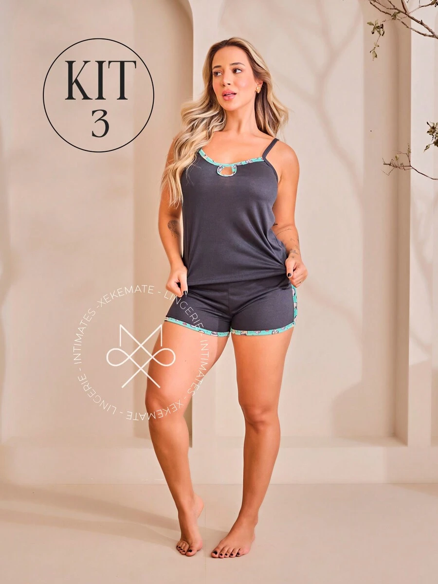 Kit With 3 Baby Doll Summer Fresh Pajamas Nightwear Mesh Pv Intimate Fashion Lingerie - 彩色 - 查看 1