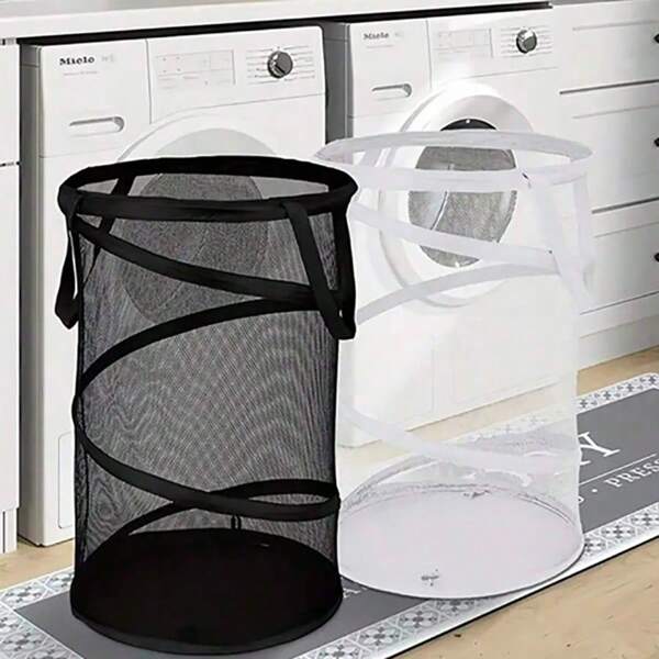1 Stück Großer, Faltbarer Wäschekorb Aus Netzgewebe Mit Doppelgriffen – Ideal Für Wohnheim, Badezimmer Und Schlafzimmer – Zusammenklappbarer Korb, Einfache Aufbewahrung Und Organisation Der Kleidung