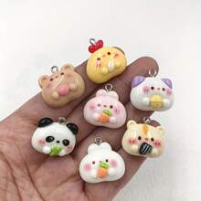 10 piezas de dijes de animales adorables, colgantes de resina adecuados para manualidades de joyería, surtido de osos, gatos, pandas, conejos, pollos de moda hechos a mano, que se pueden usar como aretes, llaveros, pulseras - colores aleatorios