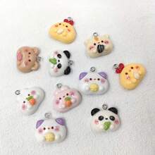 10 piezas de dijes de animales adorables, colgantes de resina adecuados para manualidades de joyería, surtido de osos, gatos, pandas, conejos, pollos de moda hechos a mano, que se pueden usar como aretes, llaveros, pulseras - colores aleatorios