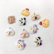 10 piezas de dijes de animales adorables, colgantes de resina adecuados para manualidades de joyería, surtido de osos, gatos, pandas, conejos, pollos de moda hechos a mano, que se pueden usar como aretes, llaveros, pulseras - colores aleatorios
