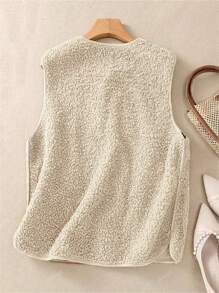 Autumn/Winter Casual Fashionable Fluffy Button Pocket Patchwork Warm Gilet Jacket