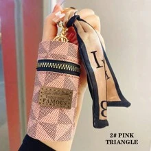 1pc Portable Coin Pouch & Car Keychain, Mini Fashionable Key Ring Casual Car Accessories Bag Charm School Letter