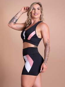 Fitness Set Short Shorts High Waist Detail And Swim Top Gym Fashion Workout F7 NEW STYLE - 淺粉色 - 查看 3