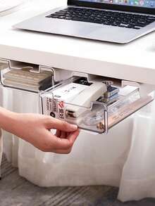 Under Desk Drawer Organizer Desktop Workstation Magic Large Capacity Office Under Desk Invisible Storage Boxes - Clear - View 4