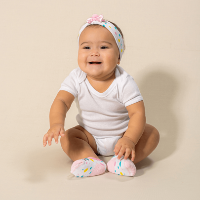 Meias Dallf Kit 02 Peças Meia Sapatilha com Faixa de cabelo Meninas Recém Nascido Enxoval Resistente Dallf