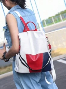 女士软皮背包学生书包女高品质RuckBagk多功能女士单肩包通勤包 - 白色 - 查看 2