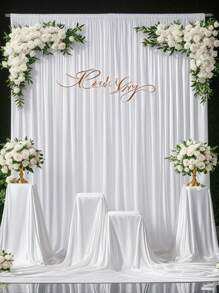 1pc/2pcs White Wedding Backdrop Cloth, Elastic Fabric, Sheer Voile Curtain Fabric (Slightly Transparent/Shiny), Top Grommet Design, Can Be Tied With Rods, Ropes, Etc., Suitable For Romantic Wedding And Banquet Decoration, Brand Events, Celebrations, Parties (Rods Not Included, Need To Prepare Separately)