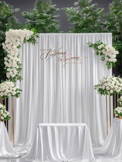 1pc/2pcs White Wedding Backdrop Cloth, Elastic Fabric, Sheer Voile Curtain Fabric (Slightly Transparent/Shiny), Top Grommet Design, Can Be Tied With Rods, Ropes, Etc., Suitable For Romantic Wedding And Banquet Decoration, Brand Events, Celebrations, Parties (Rods Not Included, Need To Prepare Separately)