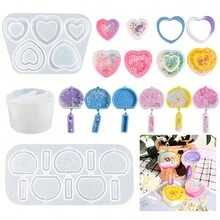 1pc Creative Liquid Quicksand Silicone Mold, Versatile Heart & Ocean Style Resin Mold For DIY Keychain, Phone Case, Backpack Decor, Home Desktop Decoration Accessories