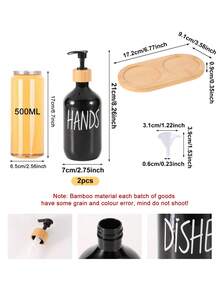 3 件装塑料皂液器台面乳液瓶浴室洗手液分配器可再填充空瓶用于洗手液和洗洁精带竹木托盘和漏斗浴室配件家居装饰 - 彩色 - 查看 3