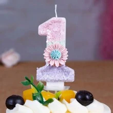 1 件粉色花朵 0-9 数字蜡烛，生日、派对、婚礼蛋糕装饰，圣诞节 - 彩色 - 查看 11