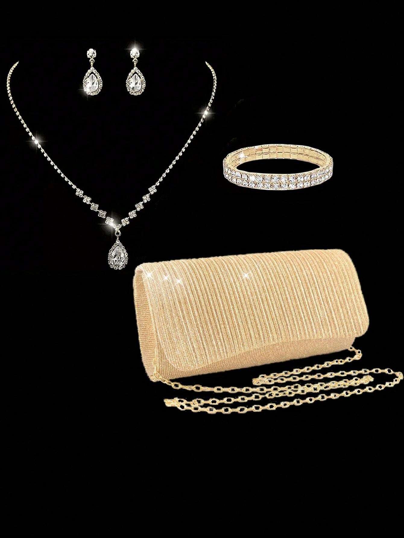 Women's Fashion Versatile Elegant Pleated Decor Clutch Bag, Chain