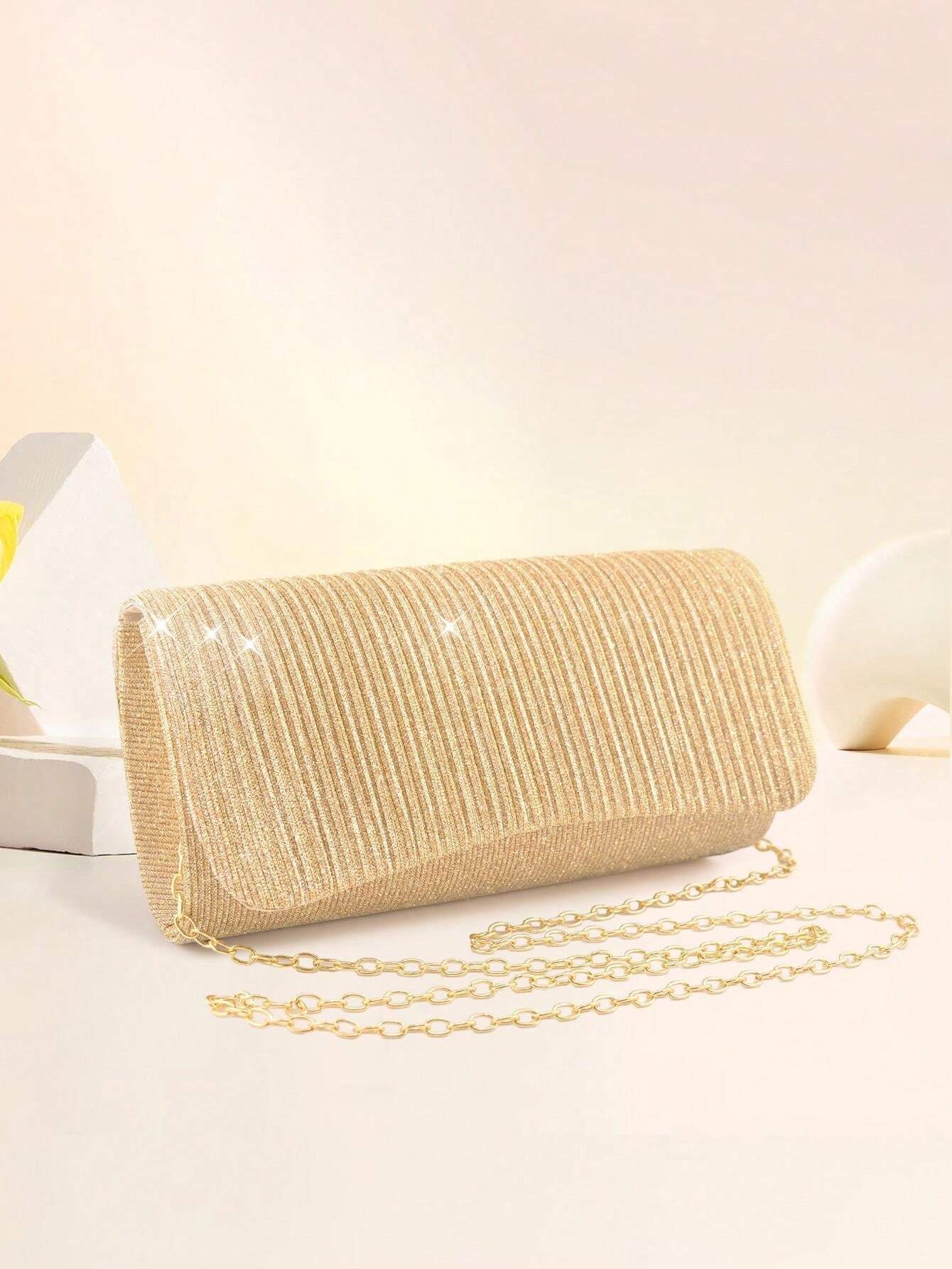 Women's Fashion Versatile Elegant Pleated Decor Clutch Bag, Chain