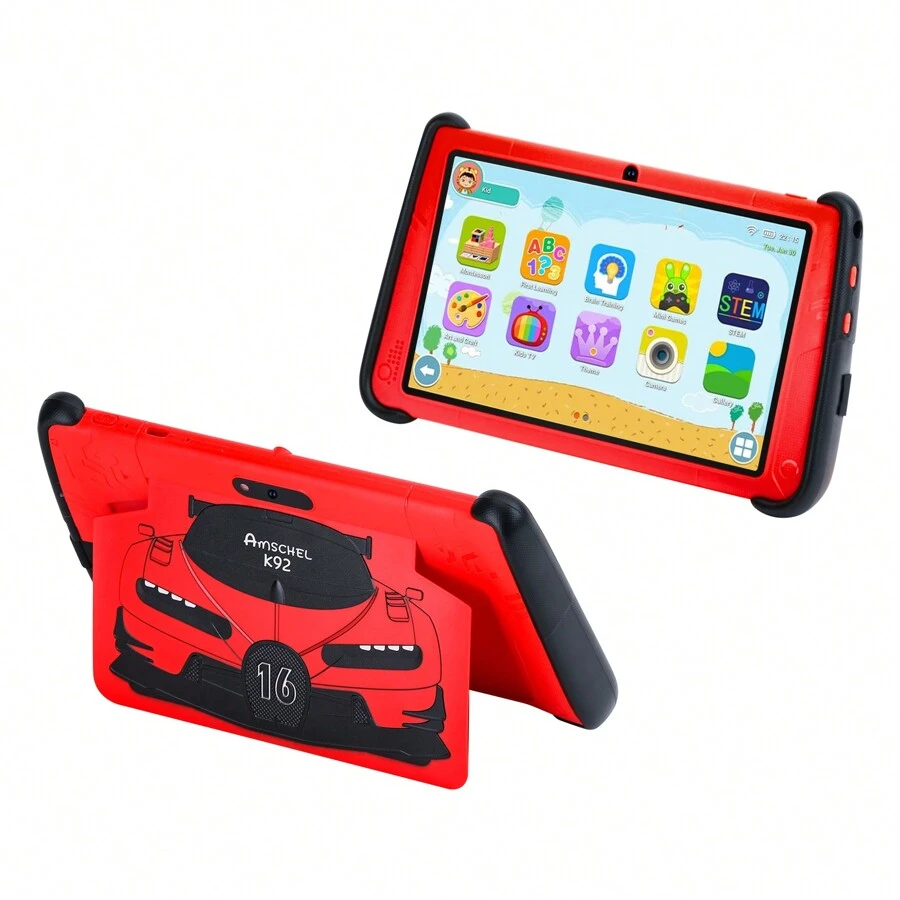 K92 Amschel 4GB+64GB 7" Kids Tablet 7 Inch HD Screen Kids Games Drop Protection Case Tablet - Đỏ - Xem 1