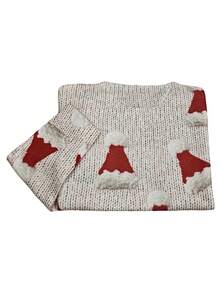 Besatzausschnitt eleganter, lässiger Weihnachtsmützen-Muster Digital-Muster leichter Pullover mit Gesamtdruck, geeignet für Herbst/Winter