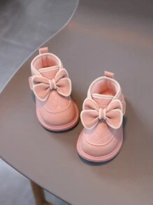 1 Pair Girls PU Leather Bow Decor Waterproof Warm Winter Boots, Suitable For Autumn/Winter