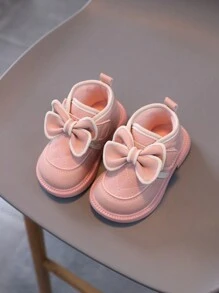 1 Pair Girls PU Leather Bow Decor Waterproof Warm Winter Boots, Suitable For Autumn/Winter