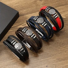 1 pièce Bracelet en PU à fermoir magnétique créatif, bracelet tressé avec charm métal Arbre de Vie, bracelet multifonctions pour hommes, cadeau pour la Fête des Pères