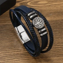 1 pièce Bracelet en PU à fermoir magnétique créatif, bracelet tressé avec charm métal Arbre de Vie, bracelet multifonctions pour hommes, cadeau pour la Fête des Pères