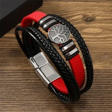 1 pièce Bracelet en PU à fermoir magnétique créatif, bracelet tressé avec charm métal Arbre de Vie, bracelet multifonctions pour hommes, cadeau pour la Fête des Pères