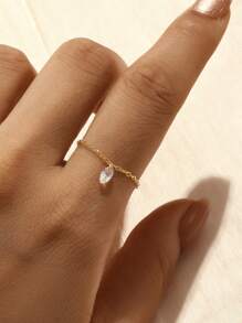 1Pc Asymmetric Pendant 925 Sterling Silver Ring For Women Vintage Adjustable Chain Ring Minimalist Suitable For Party Bridal Jewelry Fine Jewelry - Gold - View 6