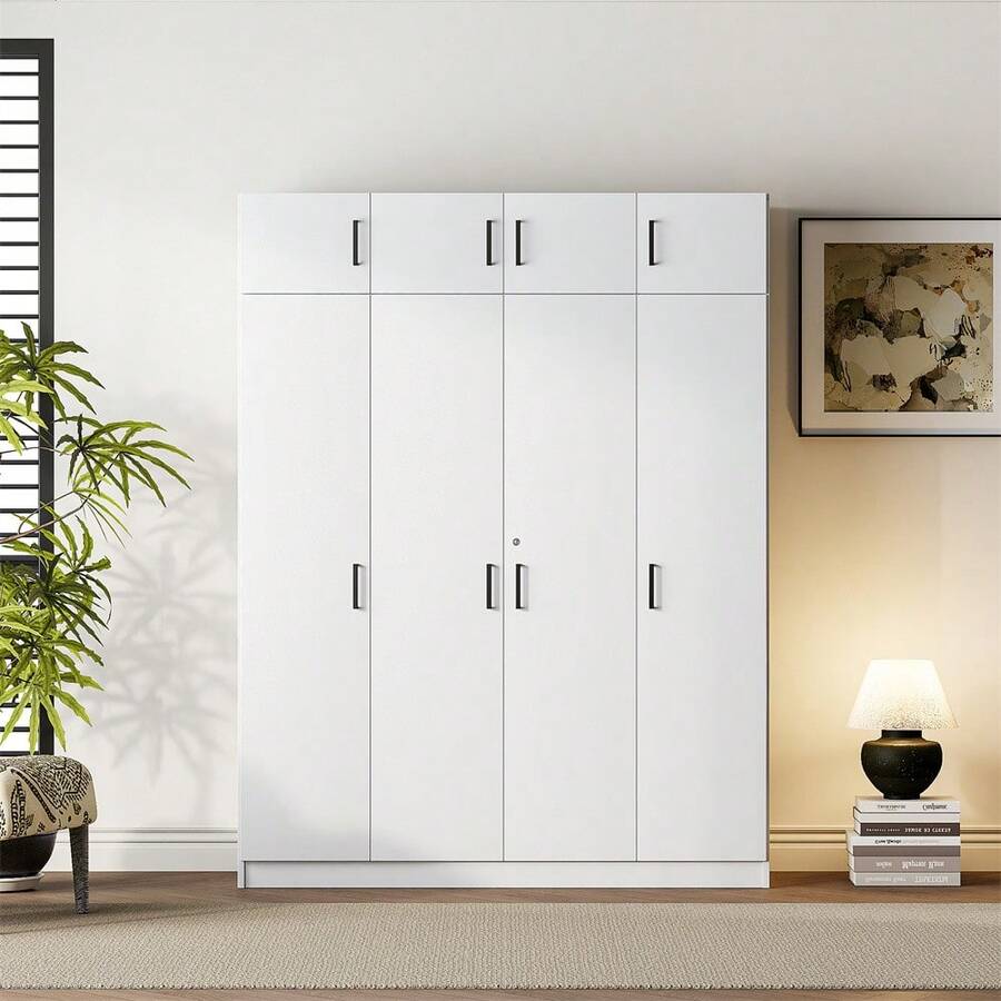 4Door Wardrobe With 1 Drawer And Top , White SHEIN USA