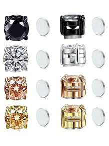 2pcs Men Stainless Steel Round Magnetic Clip-On Earrings, Minimalist Style For Everyday Wear