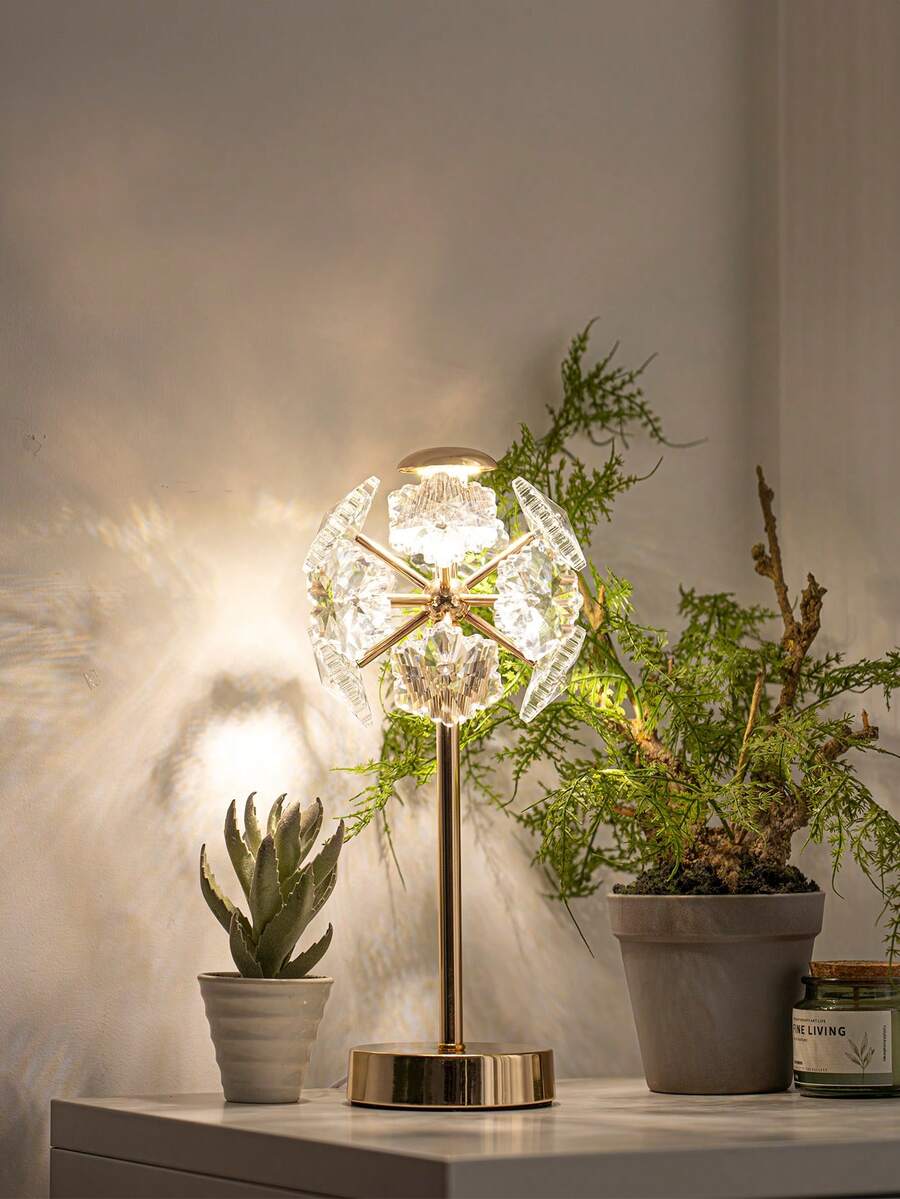 Tiworld 1 Pc K9 Crystal Lamp Shade, Decorative Table Lamp, Mainly In Gold Tone, 3-Color Adjustable Lighting (Light Source Included), Suitable For Home Bedroom, Living Room, Dining Room, Study Room And More