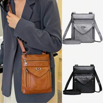 1 Piece Of Minimalist Soft Leather Phone Bag, Small Diagonal Shoulder Bag, Small Shoulder Bag, Mailman Bag, Phone Bag, Multiple Pockets, Versatile, Suitable For School, Work, Commuting, Daily Necessities, And Travel