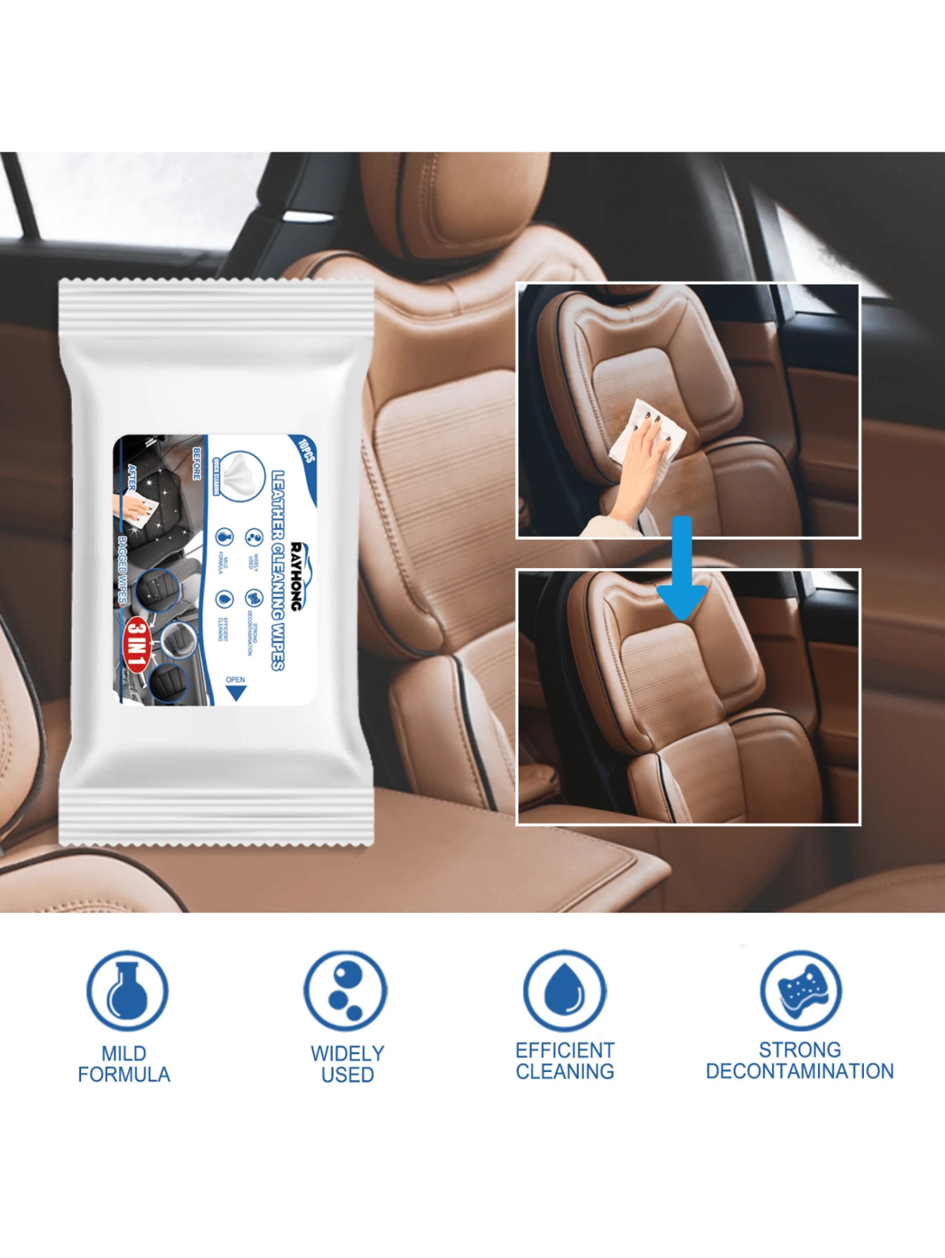Car Leather Cleaning Wet Wipes, Cleaning And Decontamination Without