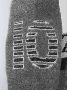 Autumn/Winter New Arrival Letter Patchwork Black Knitted Sweater, Unisex Crew Neck Pullover - Grey - View 8