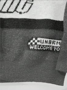 Autumn/Winter New Arrival Letter Patchwork Black Knitted Sweater, Unisex Crew Neck Pullover - Grey - View 6