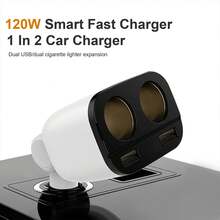 双端口 USB 车载充电器适配器，快速充电 - 白色 - 查看 2