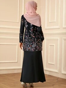 2pcs Women Embroidered Sequins Elegant Dress Set - Black - View 2