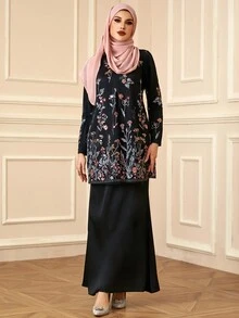 2pcs Women Embroidered Sequins Elegant Dress Set - Black - View 5