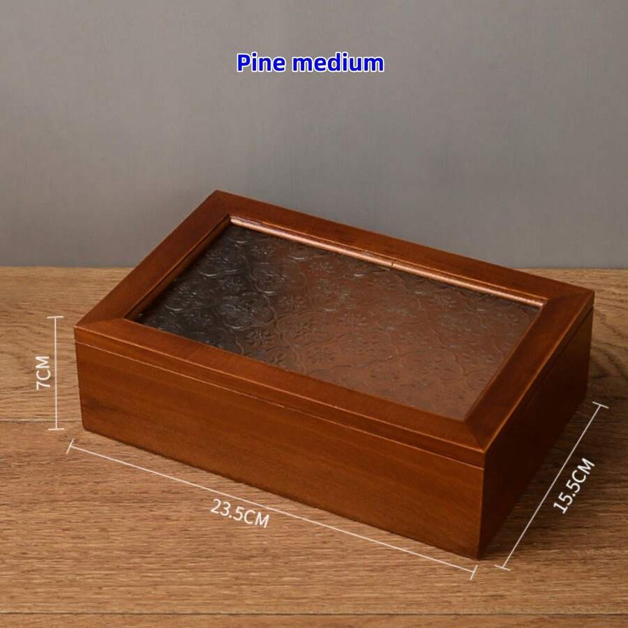 Vintage Wooden Crab Apple Flower Storage With Glass Panel And