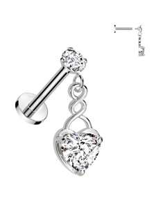 1 件合成锆石心形穿孔软骨耳钉、肚脐耳钉、唇钉 - 吊坠款式 316L 不锈钢扁平底座带内部螺纹，适合周年纪念、派对、日常佩戴的穿孔首饰 - 愛心 - 查看 9