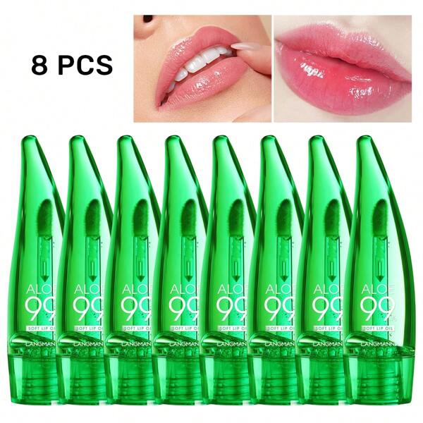 8 Sets Aloe Vera Lip Gloss Warm Color Changing Lip Glaze Moisturizing Lip Balm Lip Oil