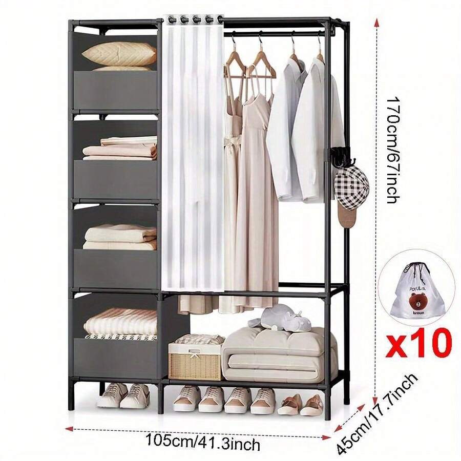 Metal Clothes Rail Storage Garment Shelf Heavy Duty Hanging Rack