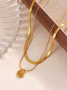 VceTd 2入組典雅小豆形掛墜項鍊,鑲嵌塑料珠子和18k鍍金不銹鋼鏈,可單獨或混搭穿戴,適合女性日常佩戴 - 金黃色 - 查看 15