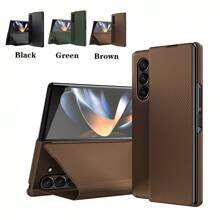 Hadaasi 1pc Multi-Color Striped Folding Kevlar Texture PU Leather + PC Hard Shell Flip Cover Case With Soft Velvet Lining, Luxury Business Style 360° Protective Phone Case For Galaxy Z Fold 7/Z Fold 6/Z Fold 5/Z Fold 4/Z Fold 3/Z Fold2 - Multicolor - View 2
