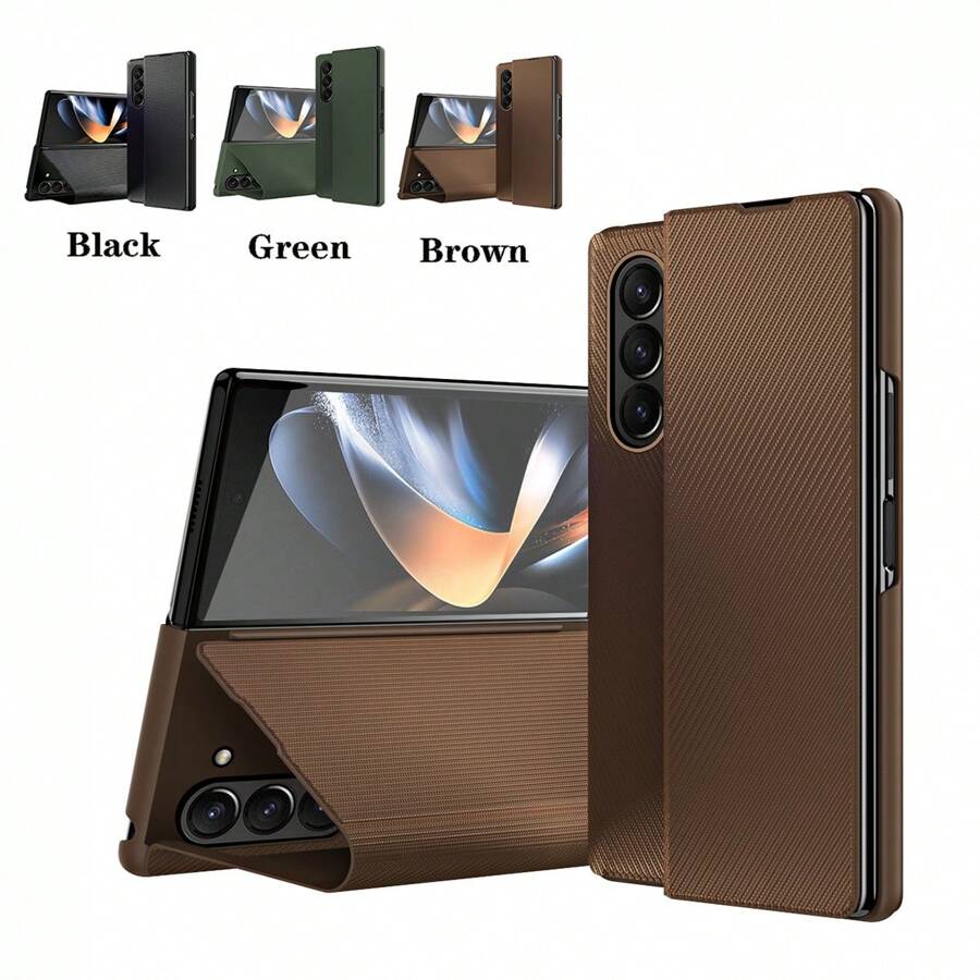 Hadaasi 1pc Multi-Color Striped Folding Kevlar Texture PU Leather + PC Hard Shell Flip Cover Case With Soft Velvet Lining, Luxury Business Style 360° Protective Phone Case For Galaxy Z Fold 7/Z Fold 6/Z Fold 5/Z Fold 4/Z Fold 3/Z Fold2
