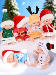 圣诞节睡娃娃毛绒玩具娃娃，节日装扮重生娃娃，睡觉婴儿毛绒动物娃娃礼物 - 彩色 - 查看 9