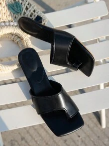 SDEMIN Dép xỏ ngón nữ màu trơn mới cho mùa xuân và hè, sandal đế rộng, giày casual thanh lịch cho kỳ nghỉ, sandal cao gót mỏng nhẹ, sandal thời trang đi biển, sandal cao gót dự tiệc, giày slip-on cao gót. - màu đen - Xem 6