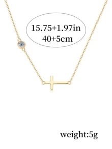 1 件不锈钢单钻吊坠项链，简约钻石颈链，百搭设计适合女孩和女士 - 金色 - 查看 5