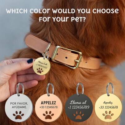 1 Pc Customized Pet Round ID Tag- Custom Name & Phone Number Unique Dog Cat Paw ID Anti-Lost Collar Tag Ornamental,Engraved,Stainless Stylish,Fashion,Colorful,Vintage,Cute,Contracted,Cuties Custom,Unique,Customized,Personalized Pet For Anniversaries,For Birthdays