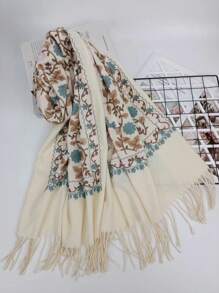 1 chiếc khăn choàng tua rua thêu hoa thanh lịch dành cho nữ, khăn choàng ấm áp hợp thời trang cho mùa thu/đông - Nhiều màu - Xem 10