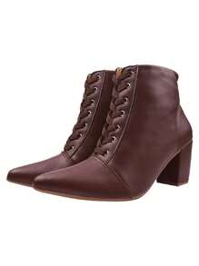 Pointed Toe Ankle Boot With Thick High Heel - Cà phê nâu - Xem 2